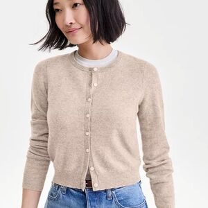 Charter Club 100% Cashmere Crewneck Cardigan Taupe Beige Sweater Size Large L